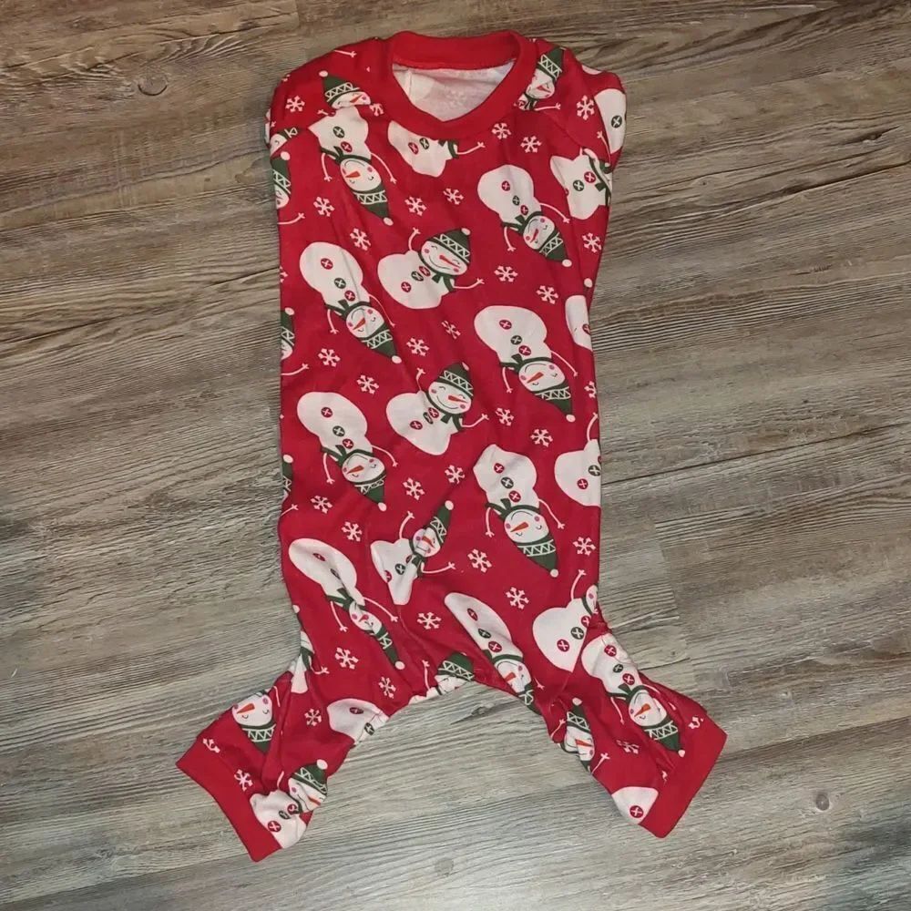 Snowman Xmas PJS Cotton Pet Dog Christmas Outfit Pajamas Sz L 20"